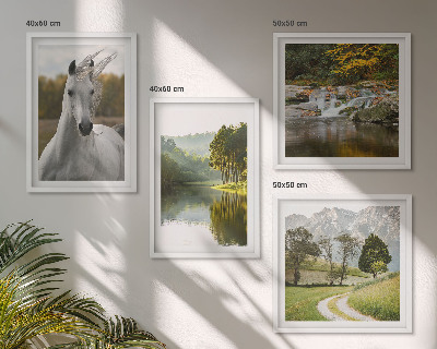 Set of 4 wall art pieces White horses river nature