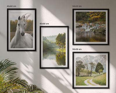 Set of 4 wall art pieces White horses river nature