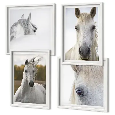 Set of 4 wall art pieces White horses