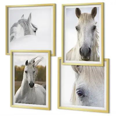 Set of 4 wall art pieces White horses