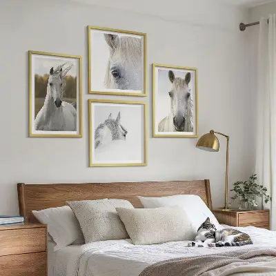 Set of 4 wall art pieces White horses