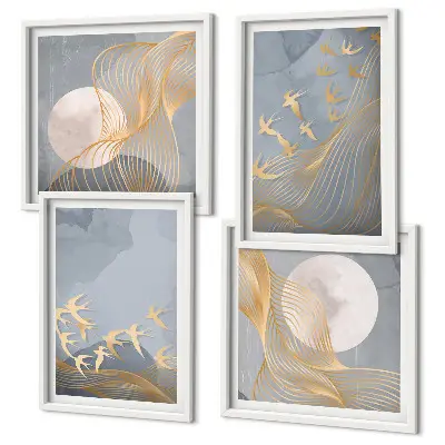 Multi-piece wall decor set featuring birds in flight against a moonlit sky