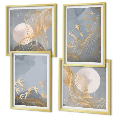 Multi-piece wall decor set featuring birds in flight against a moonlit sky