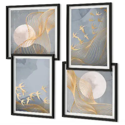 Multi-piece wall decor set featuring birds in flight against a moonlit sky