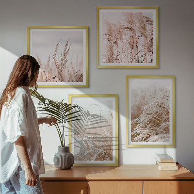 Set of 4 wall art pieces Fields of grass in shades of brown and beige