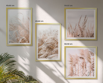 Set of 4 wall art pieces Fields of grass in shades of brown and beige