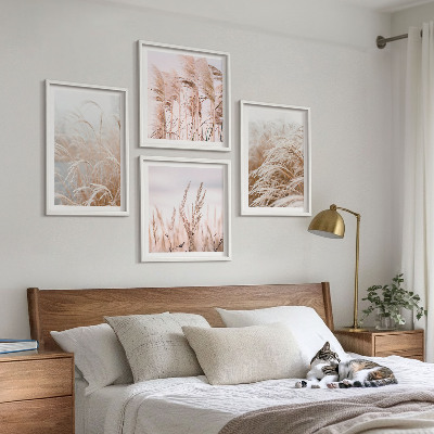 Set of 4 wall art pieces Fields of grass in shades of brown and beige