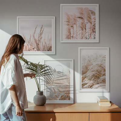 Set of 4 wall art pieces Fields of grass in shades of brown and beige