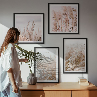 Set of 4 wall art pieces Fields of grass in shades of brown and beige