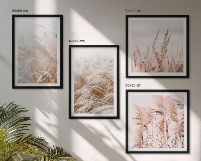 Set of 4 wall art pieces Fields of grass in shades of brown and beige
