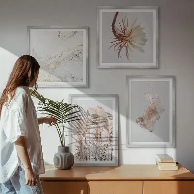 Multi-piece wall decor set elegant grass flowers marble design