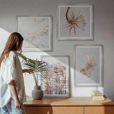 Multi-piece wall decor set Elegant grass flowers marble