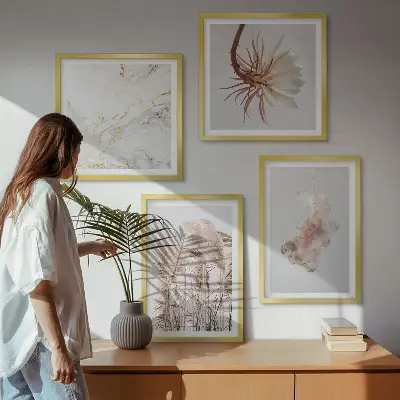 Multi-piece wall decor set elegant grass flowers marble design