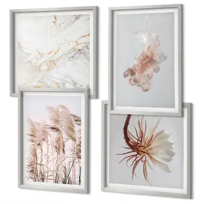 Multi-piece wall decor set elegant grass flowers marble design
