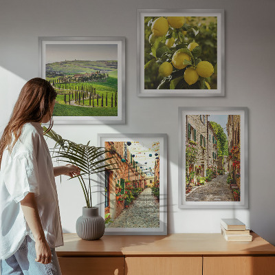 Set of 4 wall art pieces Charming streets of lemon blossoms