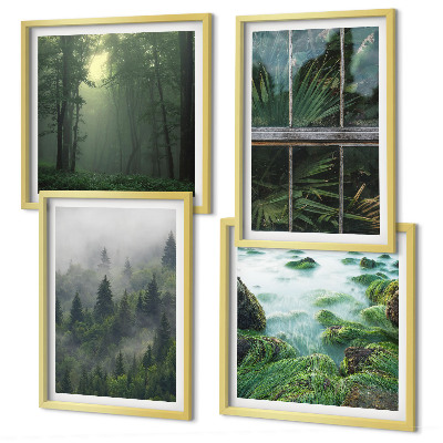 Wall art set Forest fog river greenhouse plants