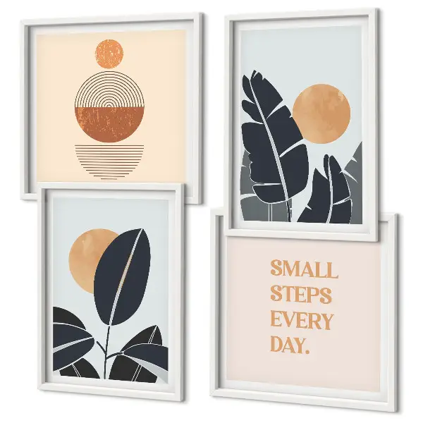 Set of 4 minimalist sun plant pattern wall art pieces large decorative prints