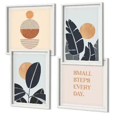 Set of 4 minimalist sun plant pattern wall art pieces large decorative prints