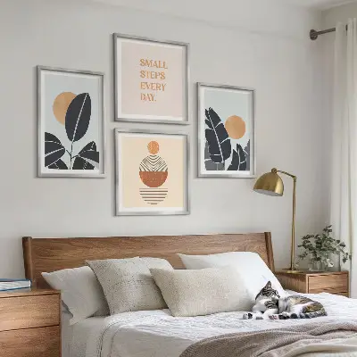 Set of 4 minimalist sun plant pattern wall art pieces large decorative prints