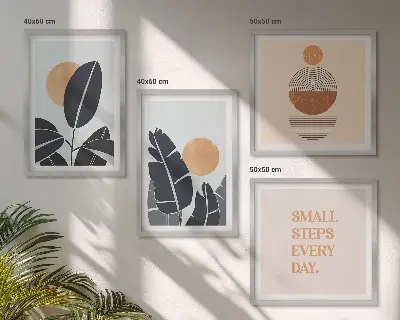 Set of 4 minimalist sun plant pattern wall art pieces large decorative prints