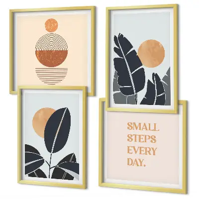 Set of 4 minimalist sun plant pattern wall art pieces large decorative prints