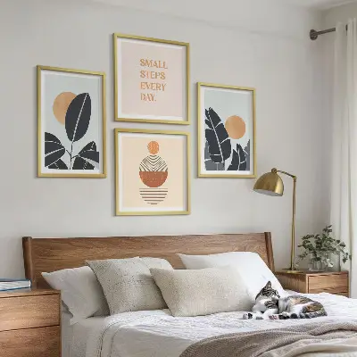 Set of 4 minimalist sun plant pattern wall art pieces large decorative prints