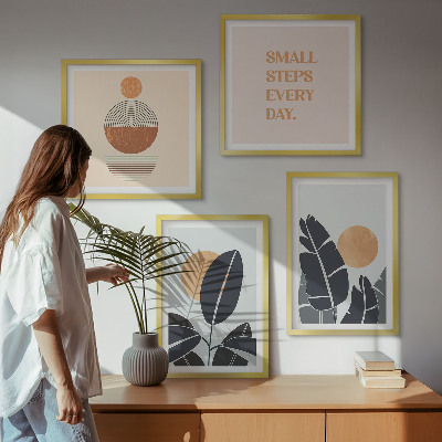 Set of 4 wall art pieces Plant patterns large minimalist suns