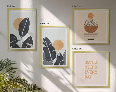 Set of 4 minimalist sun plant pattern wall art pieces large decorative prints