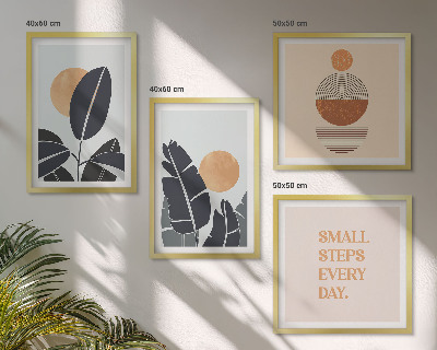 Set of 4 wall art pieces Plant patterns large minimalist suns