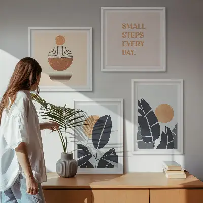 Set of 4 minimalist sun plant pattern wall art pieces large decorative prints