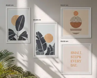 Set of 4 minimalist sun plant pattern wall art pieces large decorative prints