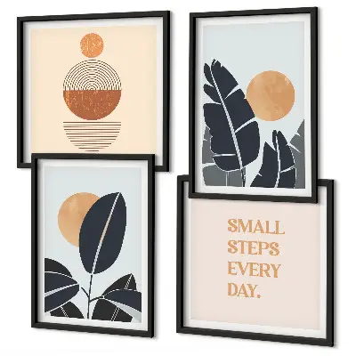 Set of 4 minimalist sun plant pattern wall art pieces large decorative prints