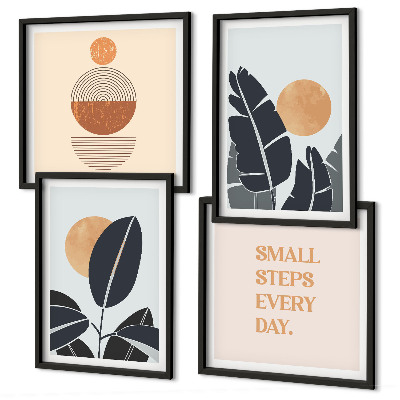 Set of 4 wall art pieces Plant patterns large minimalist suns