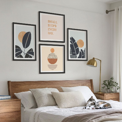 Set of 4 wall art pieces Plant patterns large minimalist suns