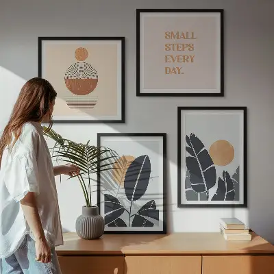 Set of 4 minimalist sun plant pattern wall art pieces large decorative prints