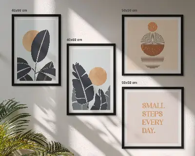 Set of 4 minimalist sun plant pattern wall art pieces large decorative prints