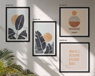 Set of 4 wall art pieces Plant patterns large minimalist suns
