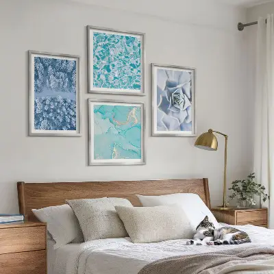 Multi-piece wall decor set winter forest blue flower design