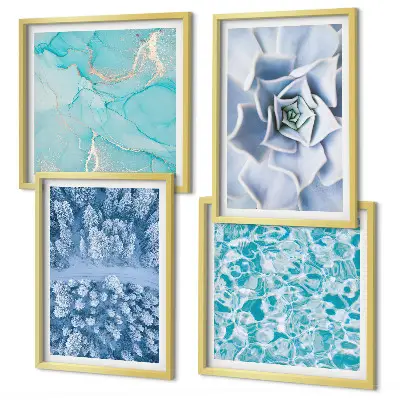 Multi-piece wall decor set winter forest blue flower design