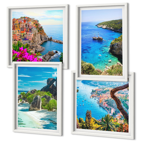 Wall art set Seaside palm trees blue water