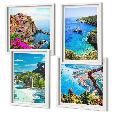 Wall art set seaside palm trees with blue water