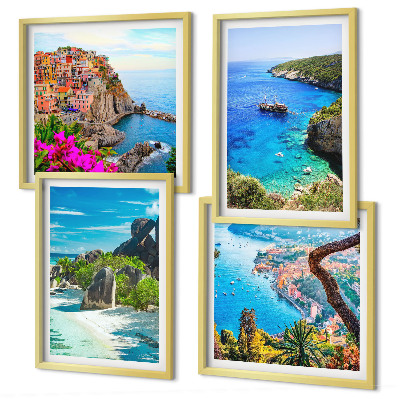 Wall art set Seaside palm trees blue water