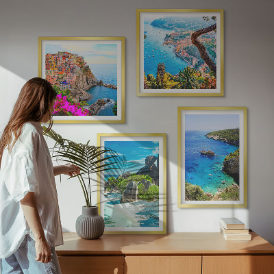 Wall art set Seaside palm trees blue water