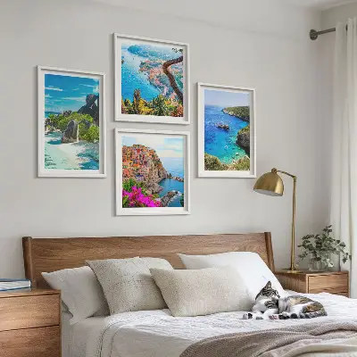 Wall art set seaside palm trees with blue water