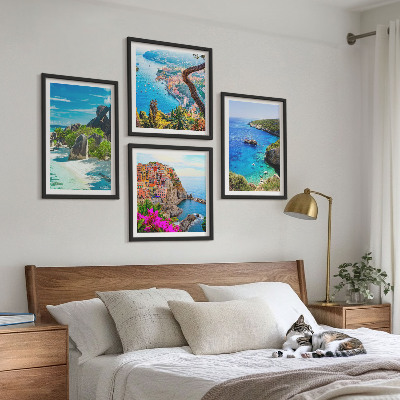 Wall art set Seaside palm trees blue water