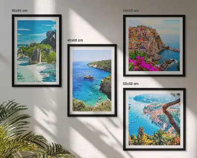 Wall art set seaside palm trees with blue water