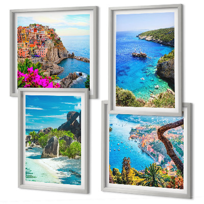 Wall art set Seaside palm trees blue water