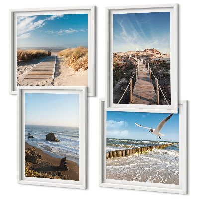 Set of 4 wall art pieces beach waves sky pier walk