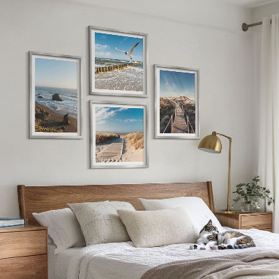 Set of 4 wall art pieces beach waves sky pier walk