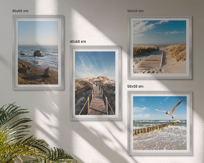 Set of 4 wall art pieces beach waves sky pier walk